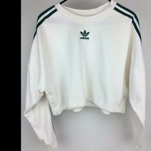 Adidas Womens White Green Accents Logo Crop Sweatshirt Long Sleeve - Size Medium